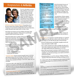 ARTHRITIS - PATIENT EDUCATION CARDS