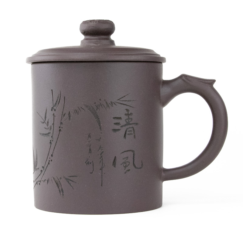 Qing Feng Yixing Clay 15 Oz Covered Tea Cup (Dark Brown)